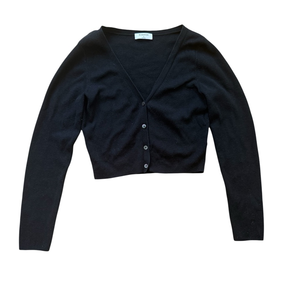 Babaton Black Wool/Cotton Button-Up Cardigan